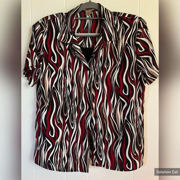 Notations Blouse Women's Medium Multicolored Swirls Short Sleeve  Attached Cami - Picture 1 of 4